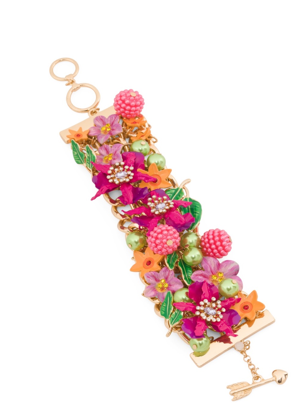 Betsey Johnson Pink Floral Cluster Bracelet with Green Accents